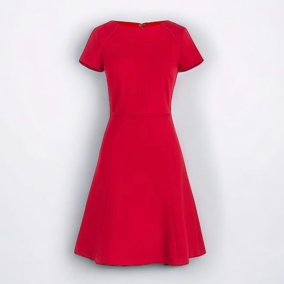 J. Crew Red Fit & Flare Short Sleeve Flounce Ponte Dress 2 - Picture 1 of 9